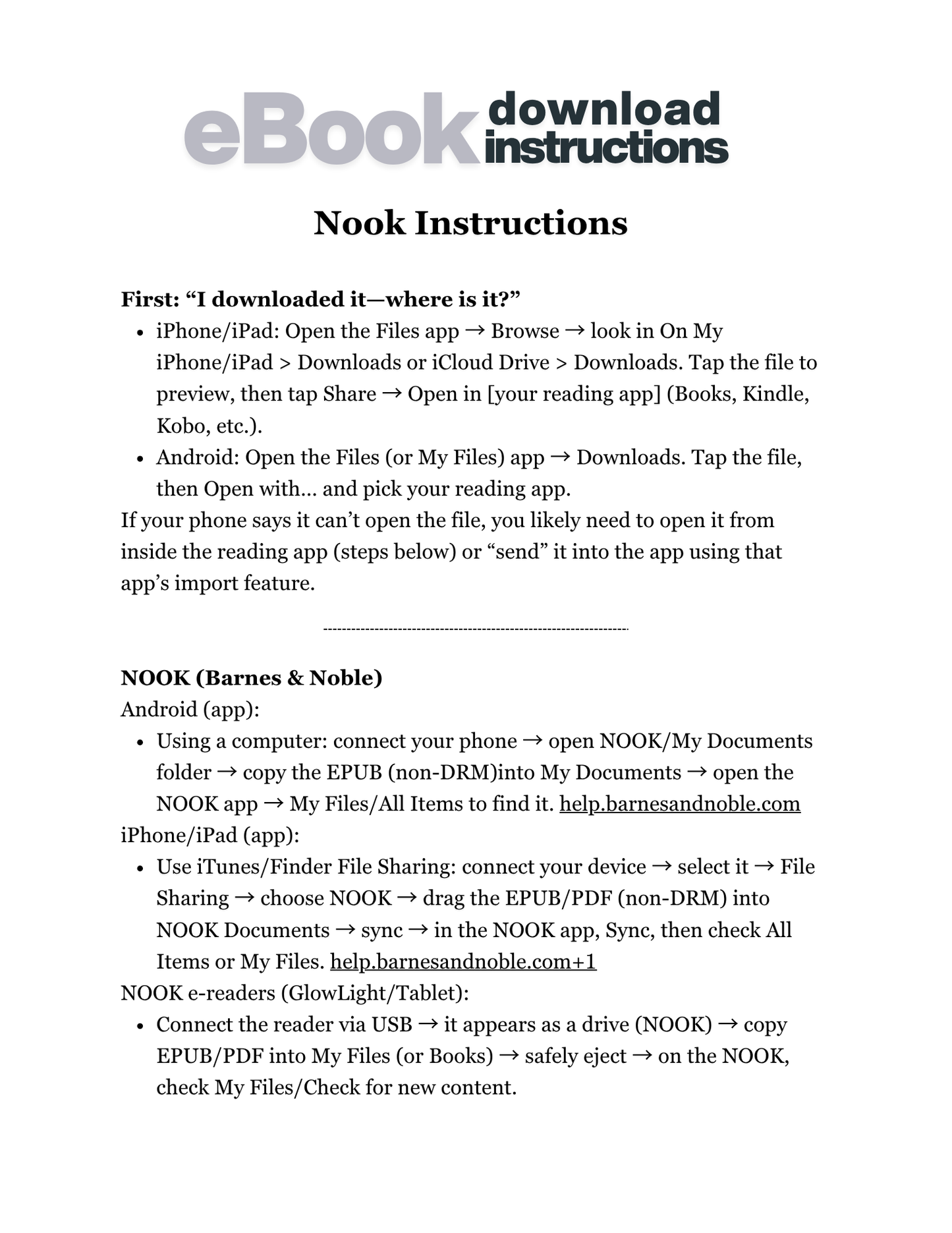 NOOK Download Instructions — How to Read Your Konect2One eBooks on Any Device