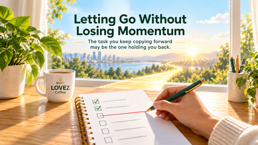 Person crossing one task off a Sunday list — letting go without losing momentum | Konect2One Insight Series.