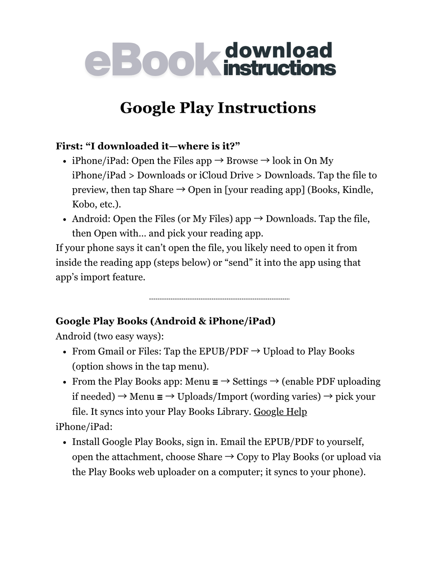 Google Play Books Download Instructions — Read Your Konect2One eBooks Anywhere