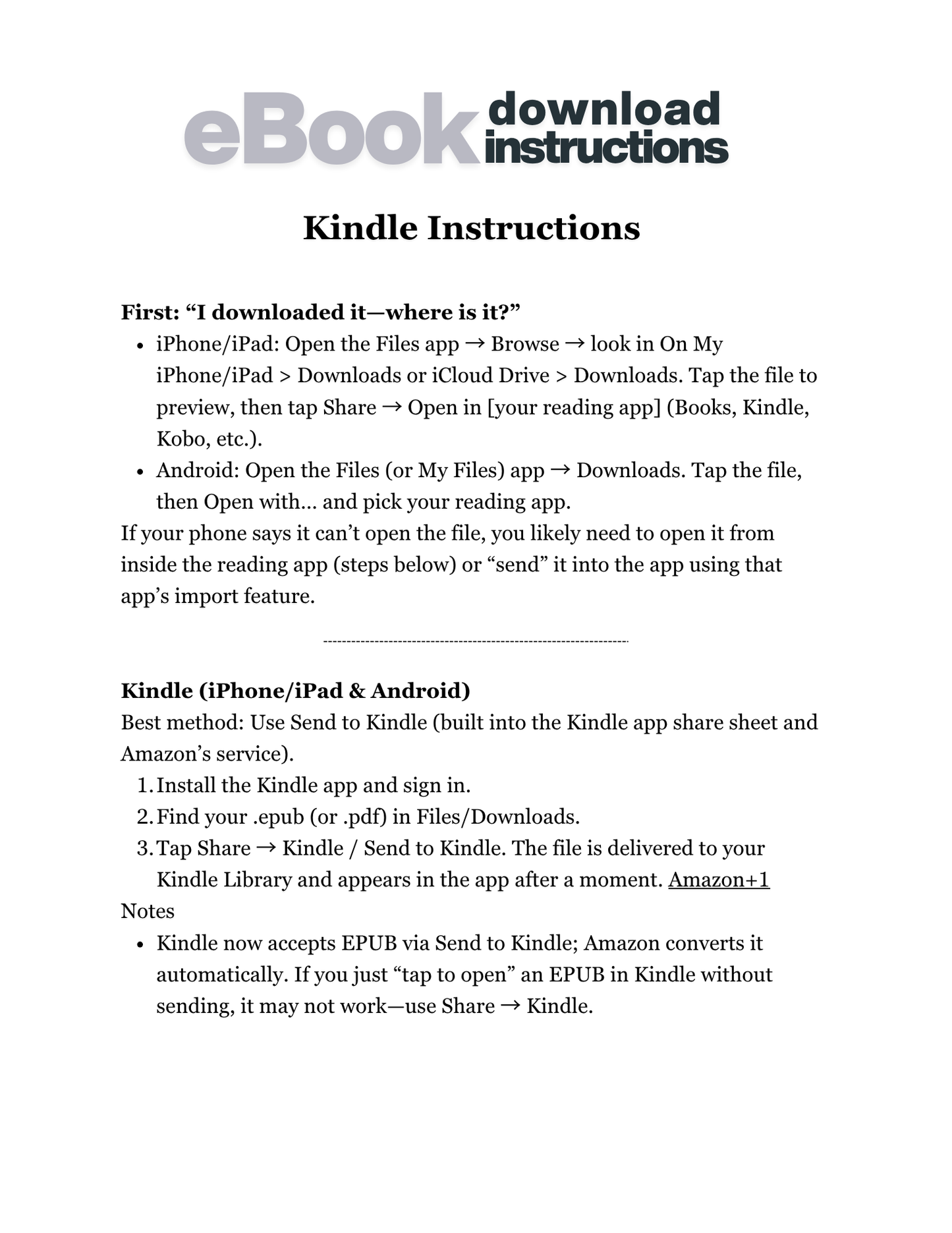 Kindle Download Instructions — How to Read Your Konect2One eBooks on Any Kindle Device